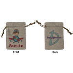 Airplane & Pilot Small Burlap Gift Bag - Front & Back (Personalized)