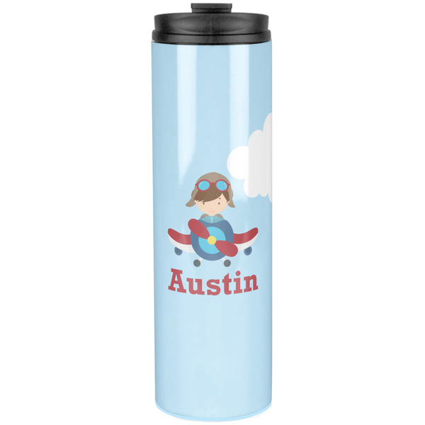 Custom Airplane & Pilot Stainless Steel Skinny Tumbler - 20 oz (Personalized)