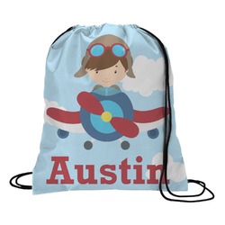 Airplane & Pilot Drawstring Backpack - Medium (Personalized)