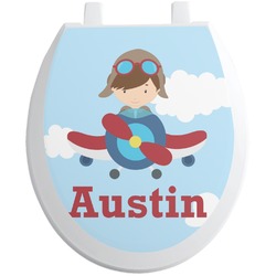 Airplane & Pilot Toilet Seat Decal - Round (Personalized)