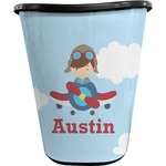 Airplane & Pilot Waste Basket - Single Sided (Black) (Personalized)