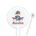 Airplane & Pilot 5.5" Round Plastic Stir Sticks - White - Single Sided (Personalized)