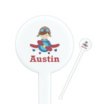 Airplane & Pilot 7" Round Plastic Stir Sticks - White - Double Sided (Personalized)