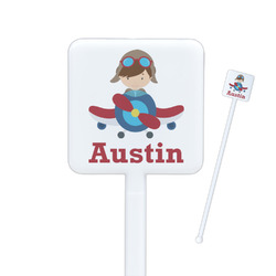 Airplane & Pilot Square Plastic Stir Sticks (Personalized)