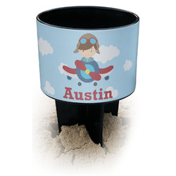 Airplane & Pilot Black Beach Spiker Drink Holder (Personalized)