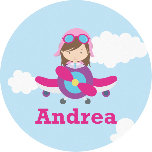 Custom Airplane & Girl Pilot Multipurpose Round Labels - 1" (Personalized)