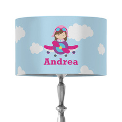 Airplane & Girl Pilot 12" Drum Lamp Shade - Fabric (Personalized)