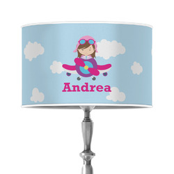 Airplane & Girl Pilot 12" Drum Lamp Shade - Poly-film (Personalized)