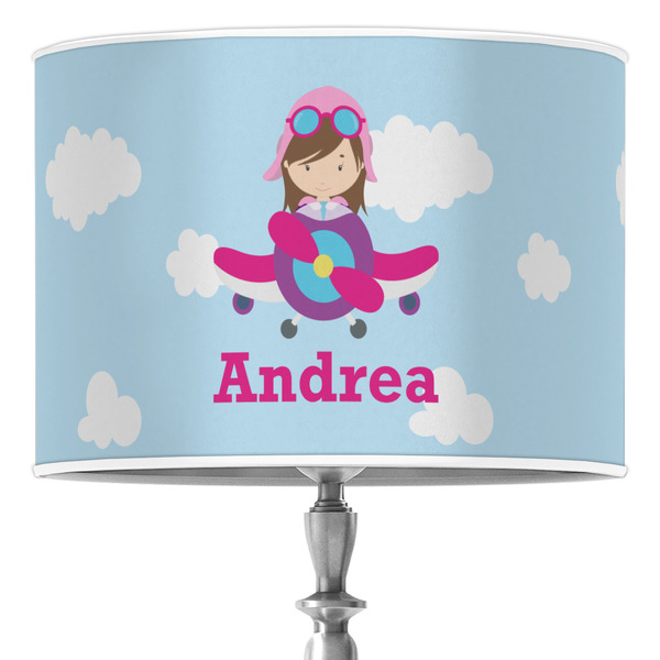 Custom Airplane & Girl Pilot 16" Drum Lamp Shade - Poly-film (Personalized)