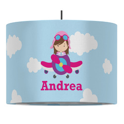 Airplane & Girl Pilot Drum Pendant Lamp (Personalized)