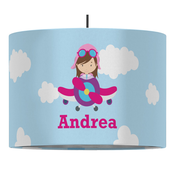 Custom Airplane & Girl Pilot Drum Pendant Lamp (Personalized)