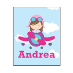 Airplane & Girl Pilot Wood Print - 16x20 (Personalized)