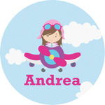 Airplane & Girl Pilot Multipurpose Round Labels - 3" (Personalized)