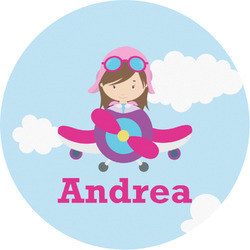 Airplane & Girl Pilot Multipurpose Round Labels - Custom Sized (Personalized)