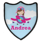 Airplane & Girl Pilot Iron On Shield Patch B w/ Name or Text