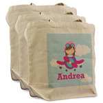 Airplane & Girl Pilot Reusable Cotton Grocery Bags - Set of 3 (Personalized)