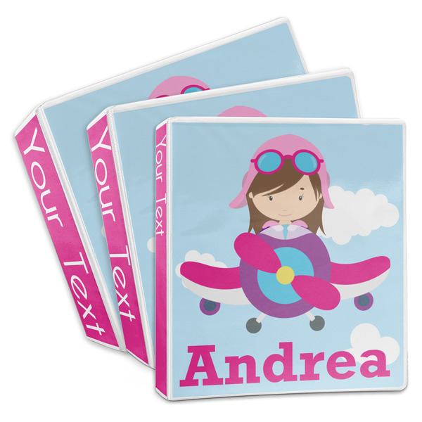 Custom Airplane & Girl Pilot 3-Ring Binder (Personalized)