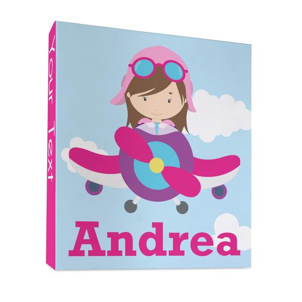 Custom Airplane & Girl Pilot 3 Ring Binder - Full Wrap - 1" (Personalized)