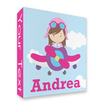 Airplane & Girl Pilot 3 Ring Binder - Full Wrap - 2" (Personalized)