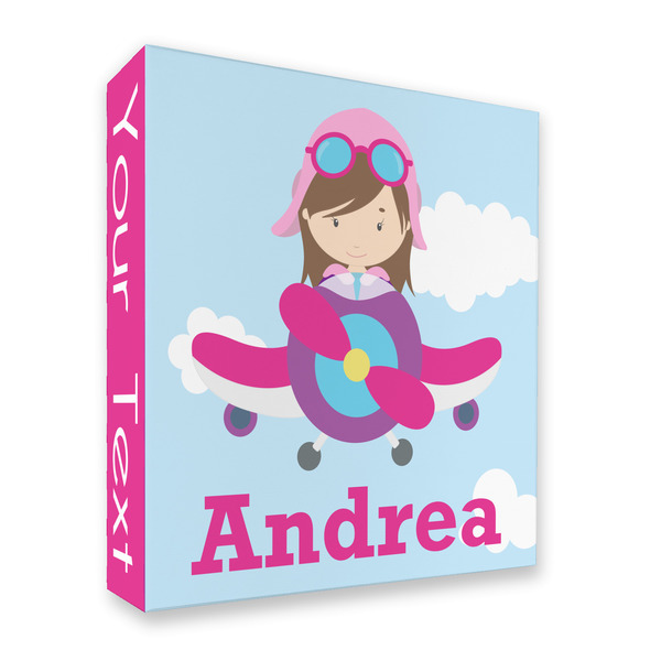 Custom Airplane & Girl Pilot 3 Ring Binder - Full Wrap - 2" (Personalized)