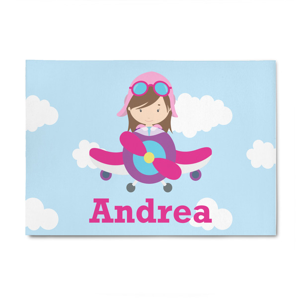 Custom Airplane & Girl Pilot 4' x 6' Patio Rug (Personalized)