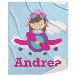 Airplane & Girl Pilot Sherpa Throw Blanket (Personalized)