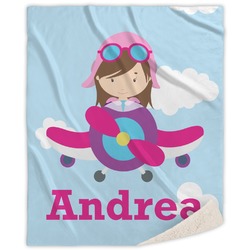 Airplane & Girl Pilot Sherpa Throw Blanket - 60"x80" (Personalized)