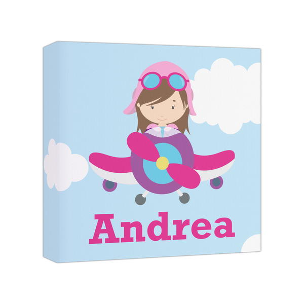 Custom Airplane & Girl Pilot Canvas Print - 8x8 (Personalized)