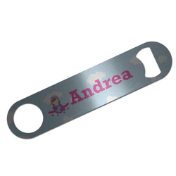 Airplane & Girl Pilot Bar Bottle Opener - Silver w/ Name or Text