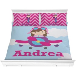 Airplane & Girl Pilot Comforter Set - King (Personalized)