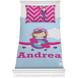 Airplane & Girl Pilot Comforter Set - Twin (Personalized)