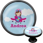 Airplane & Girl Pilot Cabinet Knob (Black) (Personalized)