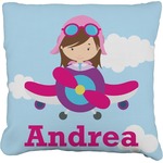 Airplane & Girl Pilot Faux-Linen Throw Pillow (Personalized)