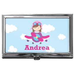 Airplane & Girl Pilot Business Card Case