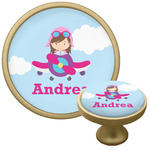 Airplane & Girl Pilot Cabinet Knob - Gold (Personalized)