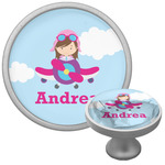 Airplane & Girl Pilot Cabinet Knob (Silver) (Personalized)