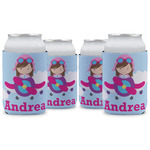 Airplane & Girl Pilot Can Cooler (12 oz) - Set of 4 w/ Name or Text