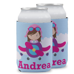 Airplane & Girl Pilot Can Cooler (12 oz) w/ Name or Text