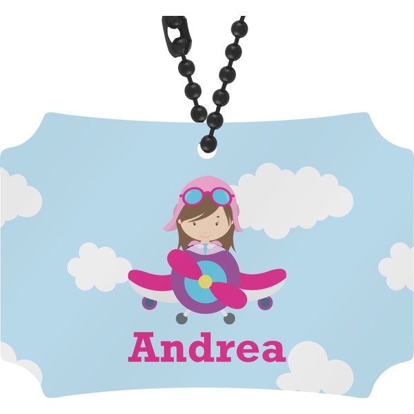 Custom Airplane & Girl Pilot Rear View Mirror Ornament (Personalized)