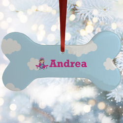 Airplane & Girl Pilot Ceramic Dog Ornament w/ Name or Text