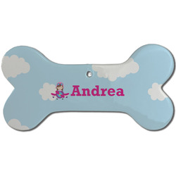 Airplane & Girl Pilot Ceramic Dog Ornament - Front w/ Name or Text