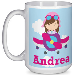 Airplane & Girl Pilot 15 Oz Coffee Mug - White (Personalized)