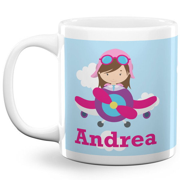 Custom Airplane & Girl Pilot 20 Oz Coffee Mug - White (Personalized)