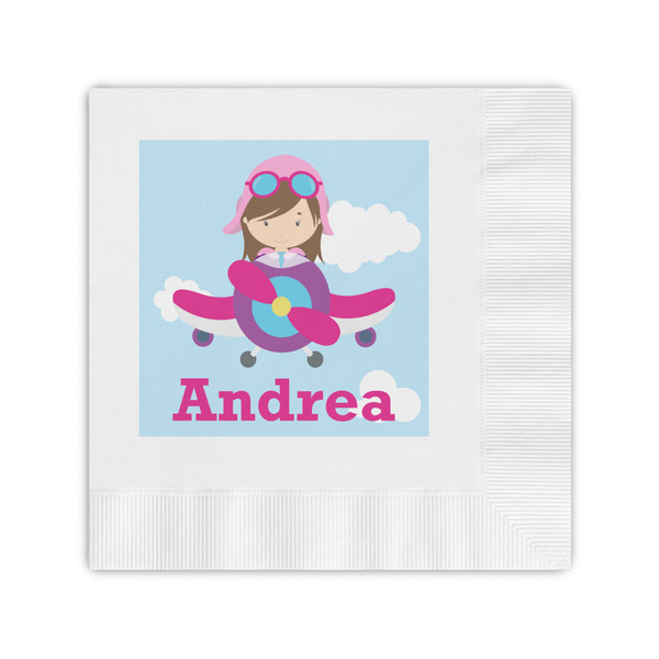 Custom Airplane & Girl Pilot Coined Cocktail Napkins (Personalized)