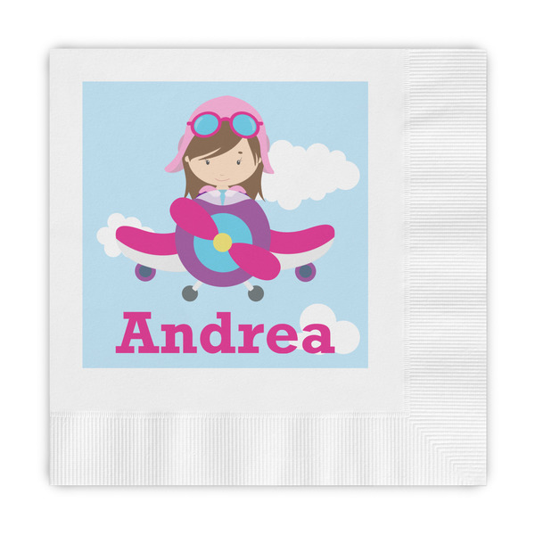 Custom Airplane & Girl Pilot Embossed Decorative Napkins (Personalized)