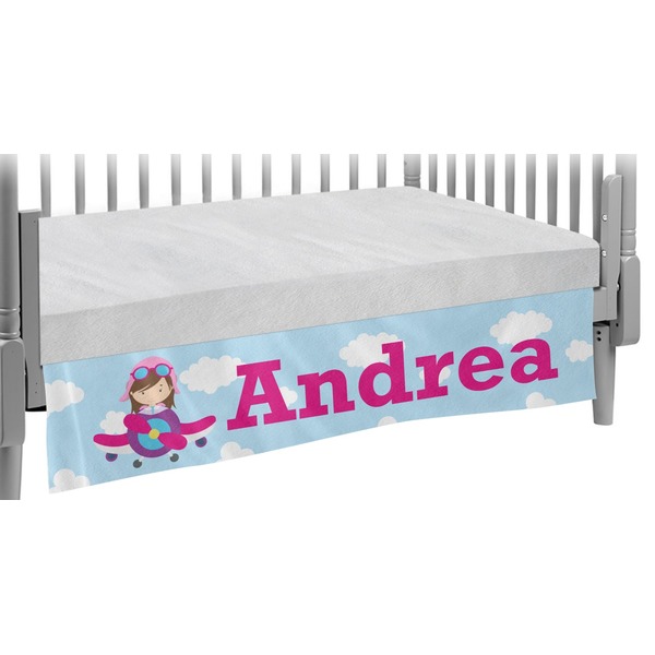 Custom Airplane & Girl Pilot Crib Skirt (Personalized)