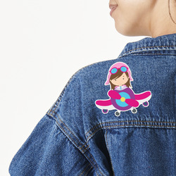 Airplane & Girl Pilot Twill Iron On Patch - Custom Shape