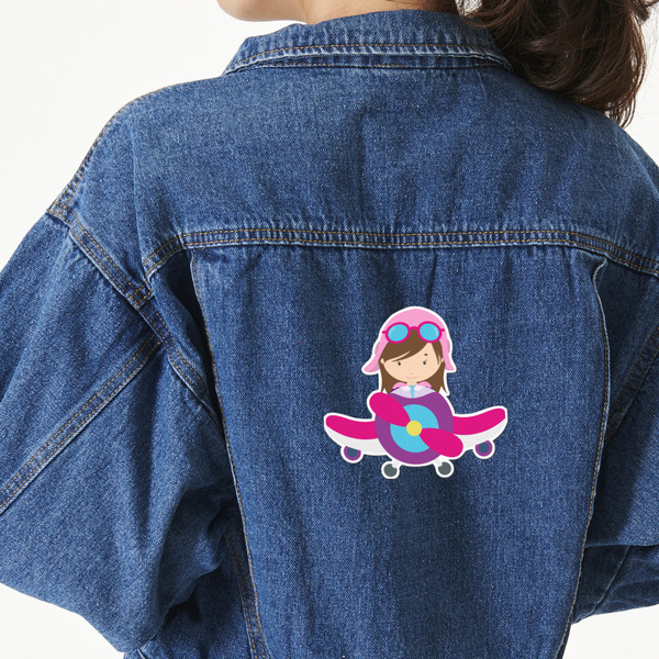 Custom Airplane & Girl Pilot Twill Iron On Patch - Custom Shape - X-Large