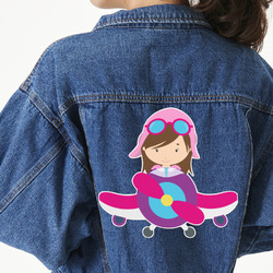 Airplane & Girl Pilot Twill Iron On Patch - Custom Shape - 3XL - Set of 4