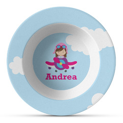Airplane & Girl Pilot Plastic Bowl - Microwave Safe - Composite Polymer (Personalized)